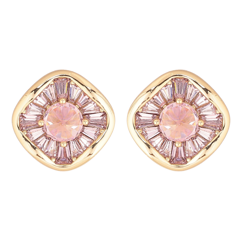Сережки Xuping Позолота 14K пусети «Ромби з рожевих кристалів» фото №1
