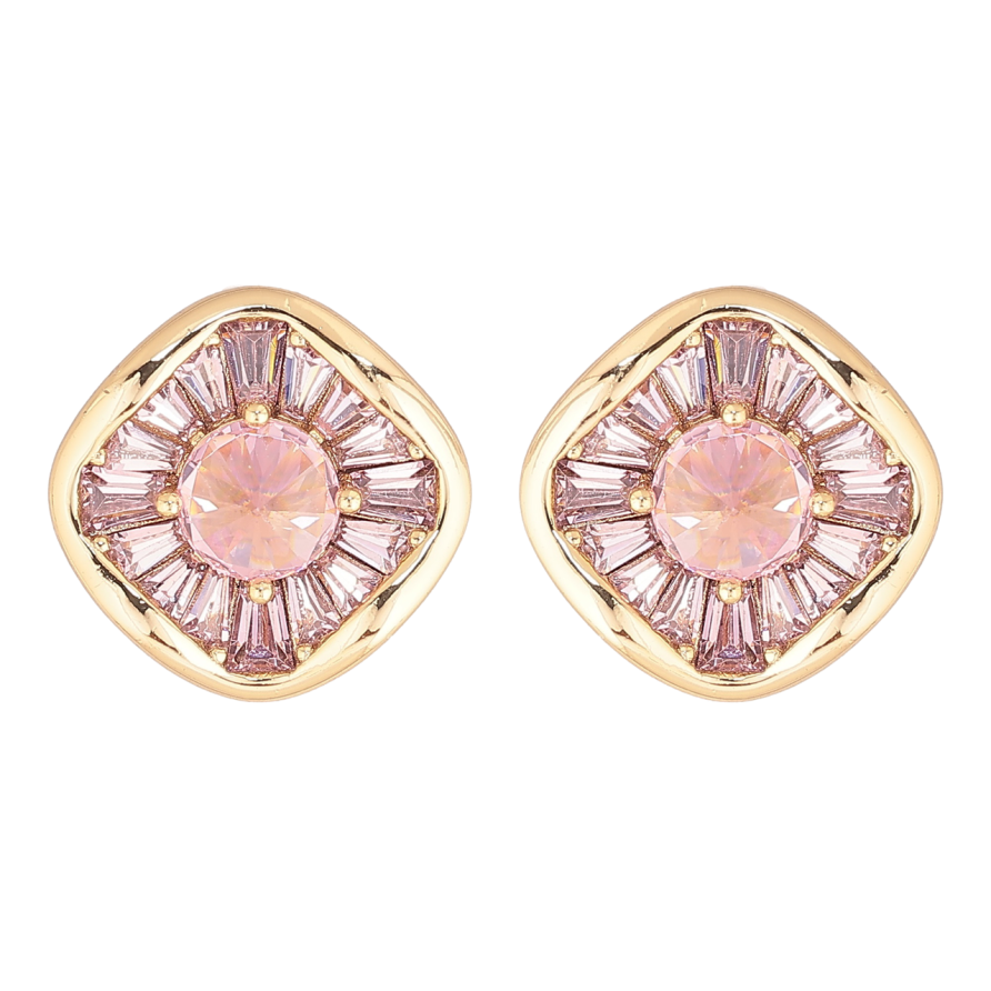Сережки Xuping Позолота 14K пусети «Ромби з рожевих кристалів» фото №1