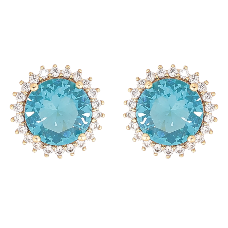 Сережки Xuping Позолота 14K пусети «Блакитні кристали в променистому обрамленні» ø 11мм фото №16