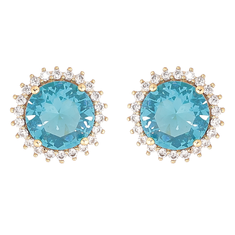 Сережки Xuping Позолота 14K пусети «Блакитні кристали в променистому обрамленні» ø 11мм фото №1