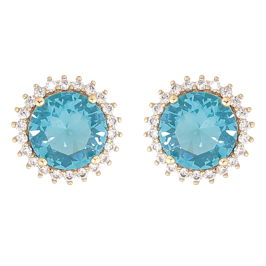 Сережки Xuping Позолота 14K пусети «Блакитні кристали в променистому обрамленні» ø 11мм фото №1