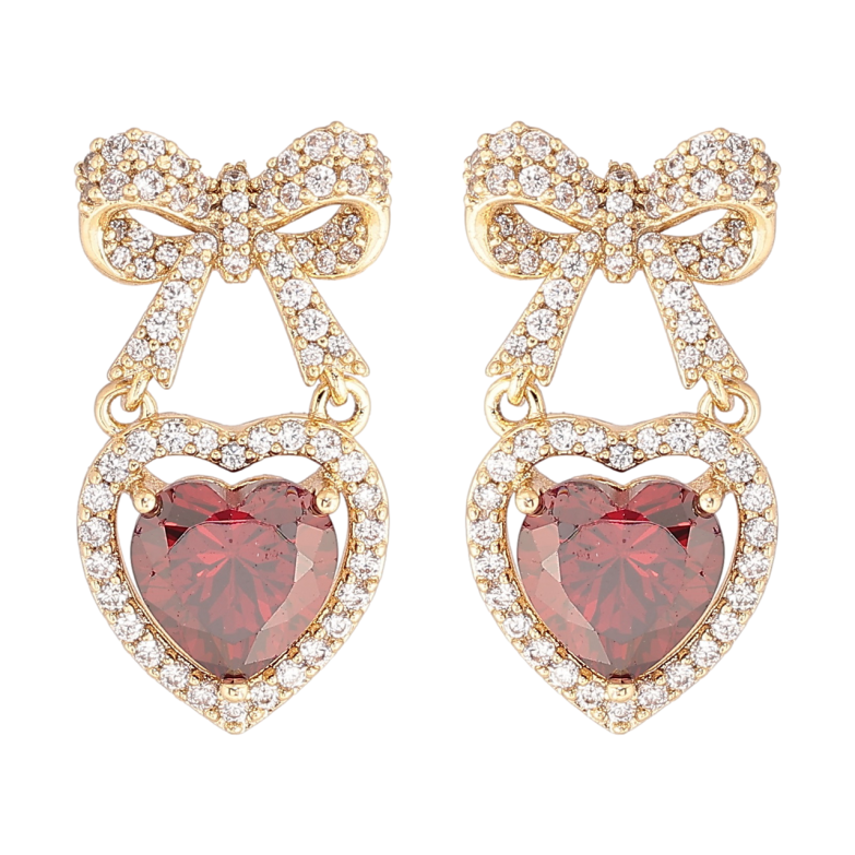 Сережки Xuping Позолота 14K пусети «Банти з червоними кришталевими сердечками» фото №19