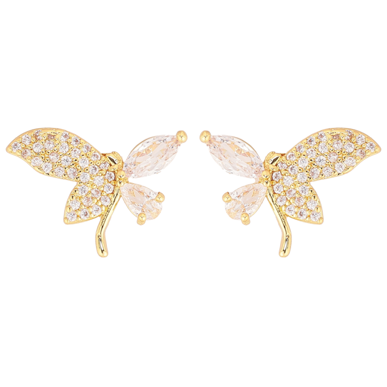 Серьги Xuping Позолота 14K пусеты Кристальные стрекозы фото №5