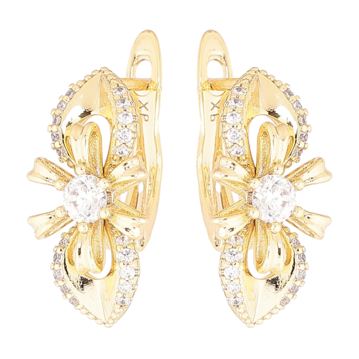 Серьги Xuping Позолота 14K английский замок Цветочки с кристаллами фото №15