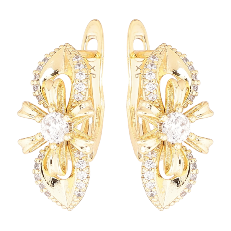 Серьги Xuping Позолота 14K английский замок Цветочки с кристаллами фото №1