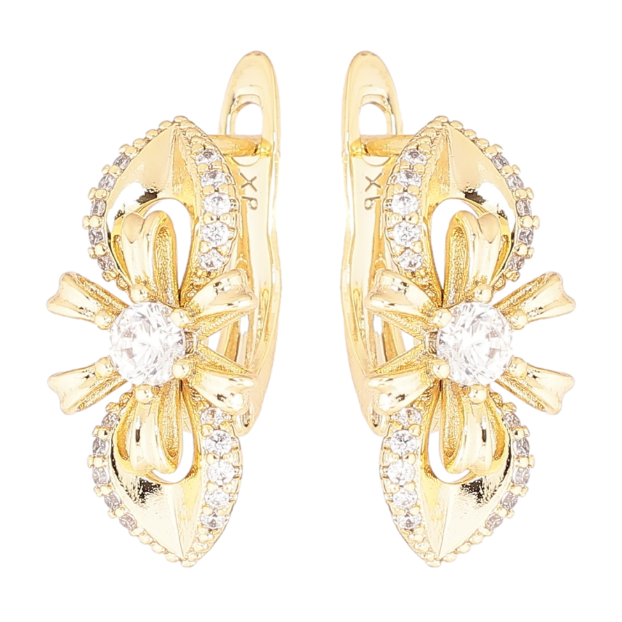 Сережки Xuping Позолота 14K англійський замок «Квіточки з кристалами» фото №1