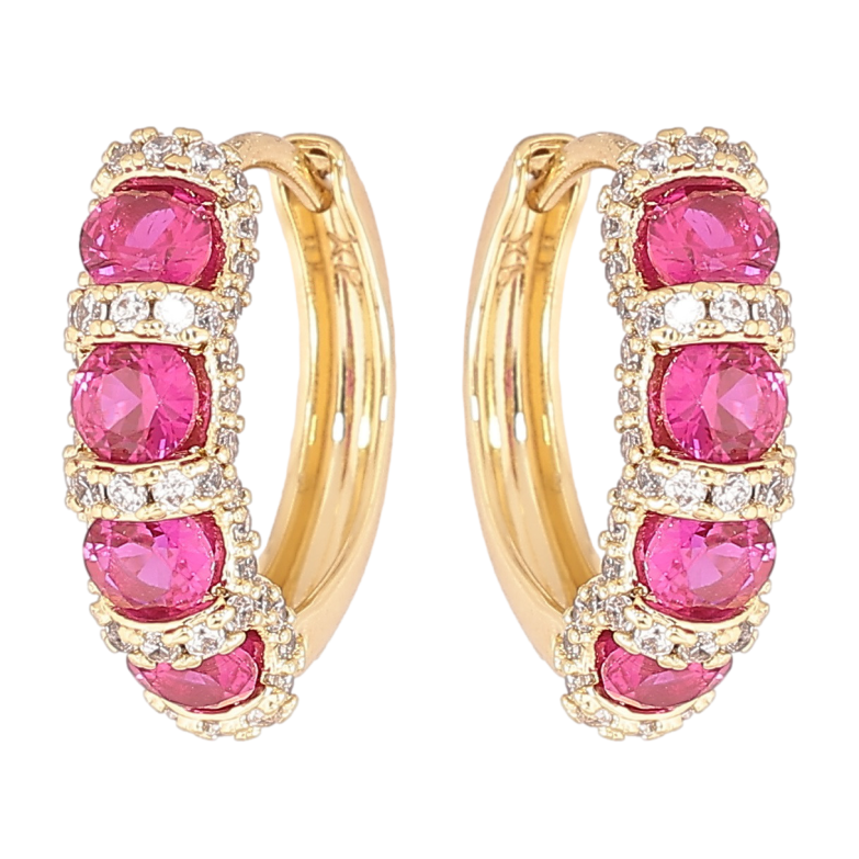 Сережки Xuping Позолота 14K колечка «Інкрустація з рожевими кристалами» фото №9