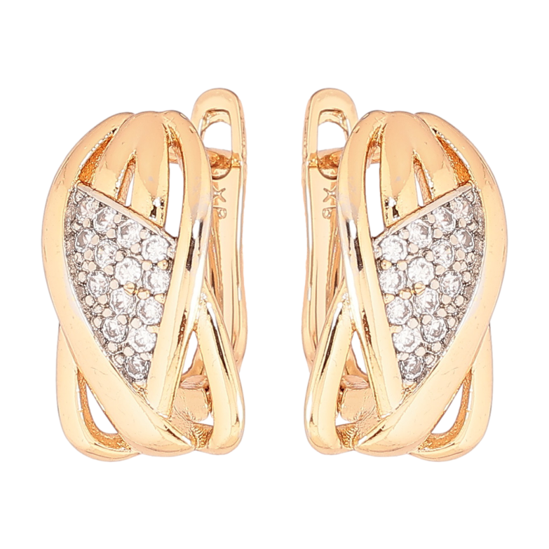 Серьги Xuping Позолота 18K + Родий английский замок Узор с кристаллами фото №1