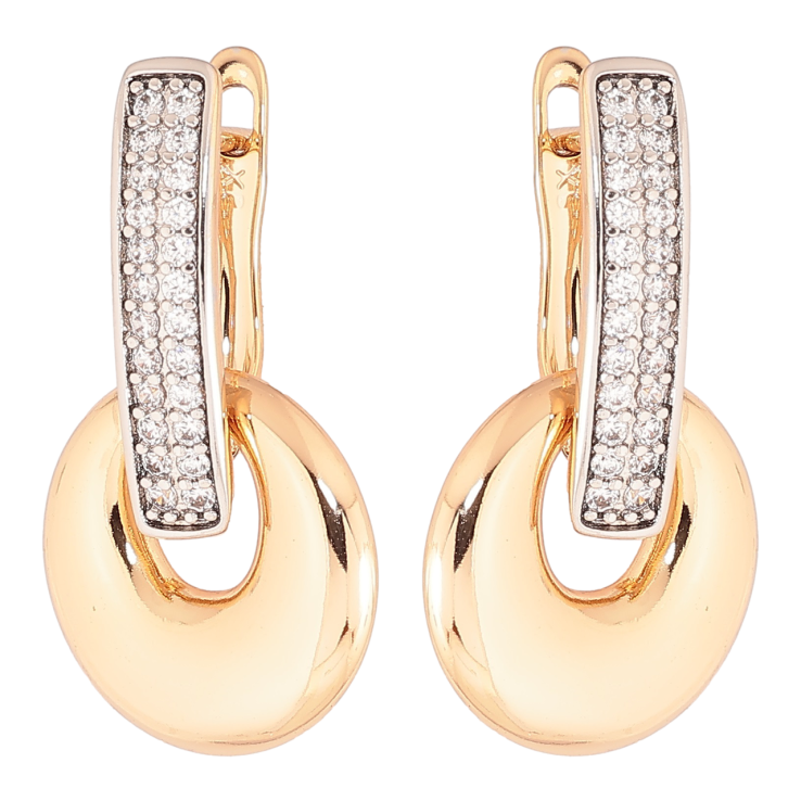 Сережки Xuping Позолота 18K + Родій англійський замок «Колечка з інкрустацією кристалами» 2 в 1 фото №24