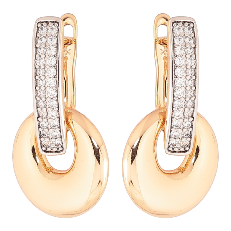 Серьги Xuping Позолота 18K + Родий английский замок Колечки с инкрустацией кристаллами 2 в 1 фото №1