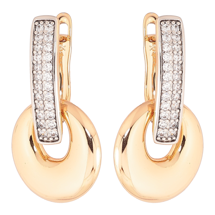 Сережки Xuping Позолота 18K + Родій англійський замок «Колечка з інкрустацією кристалами» 2 в 1 фото №1