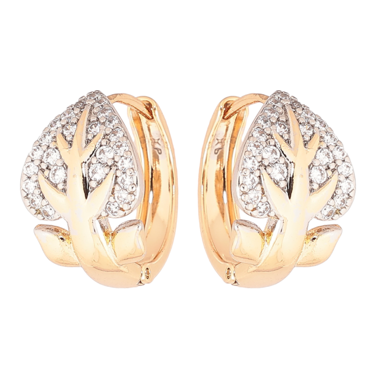 Серьги Xuping Позолота 18K + Родий колечки Листики с инкрустацией кристаллами фото №15 Серьги Xuping Позолота 18K + Родий колечки Листики с инкрустацией кристаллами фото №15