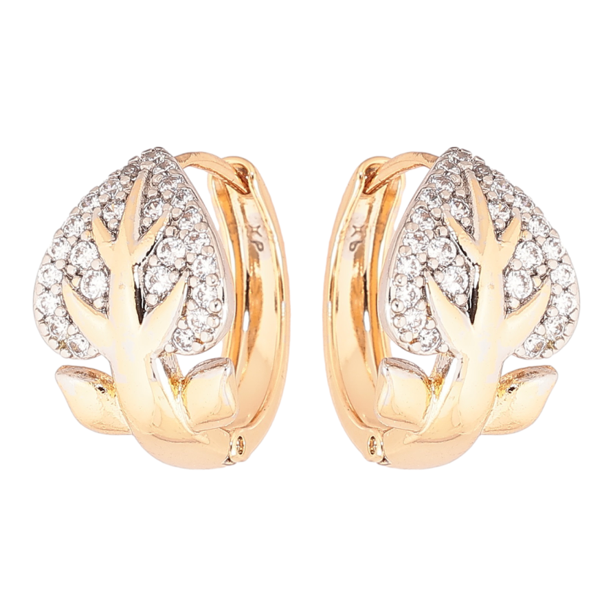 Сережки Xuping Позолота 18K + Родій колечка «Листочки з інкрустацією кристалами» фото №1