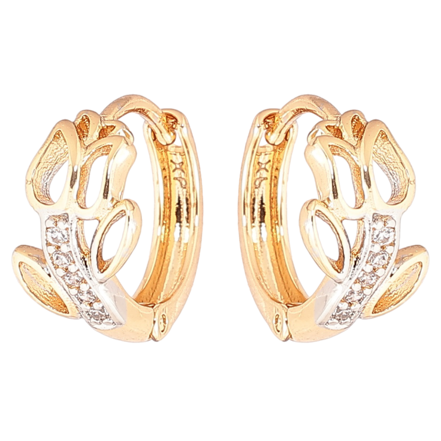 Сережки Xuping Позолота 18K + Родій колечка «Квітковий візерунок з кристалами» фото №1