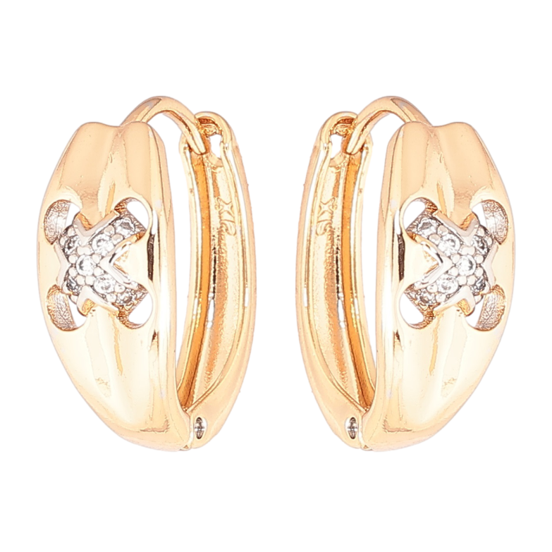 Серьги Xuping Позолота 18K + Родий колечки Узор с кристаллами фото №5