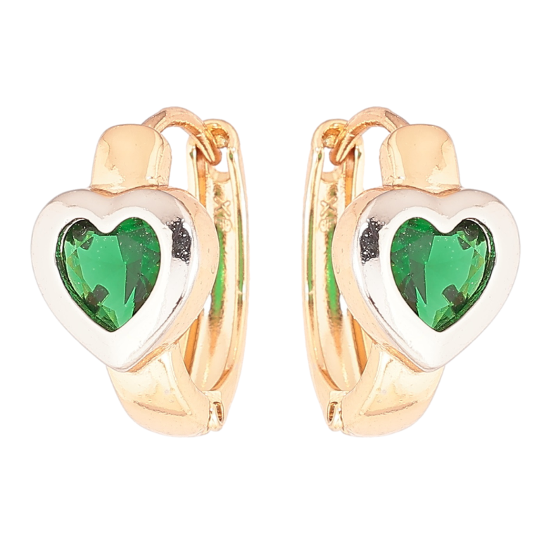 Сережки Xuping Позолота 18K + Родій колечка «Сердечка з зеленими кристалами» фото №4