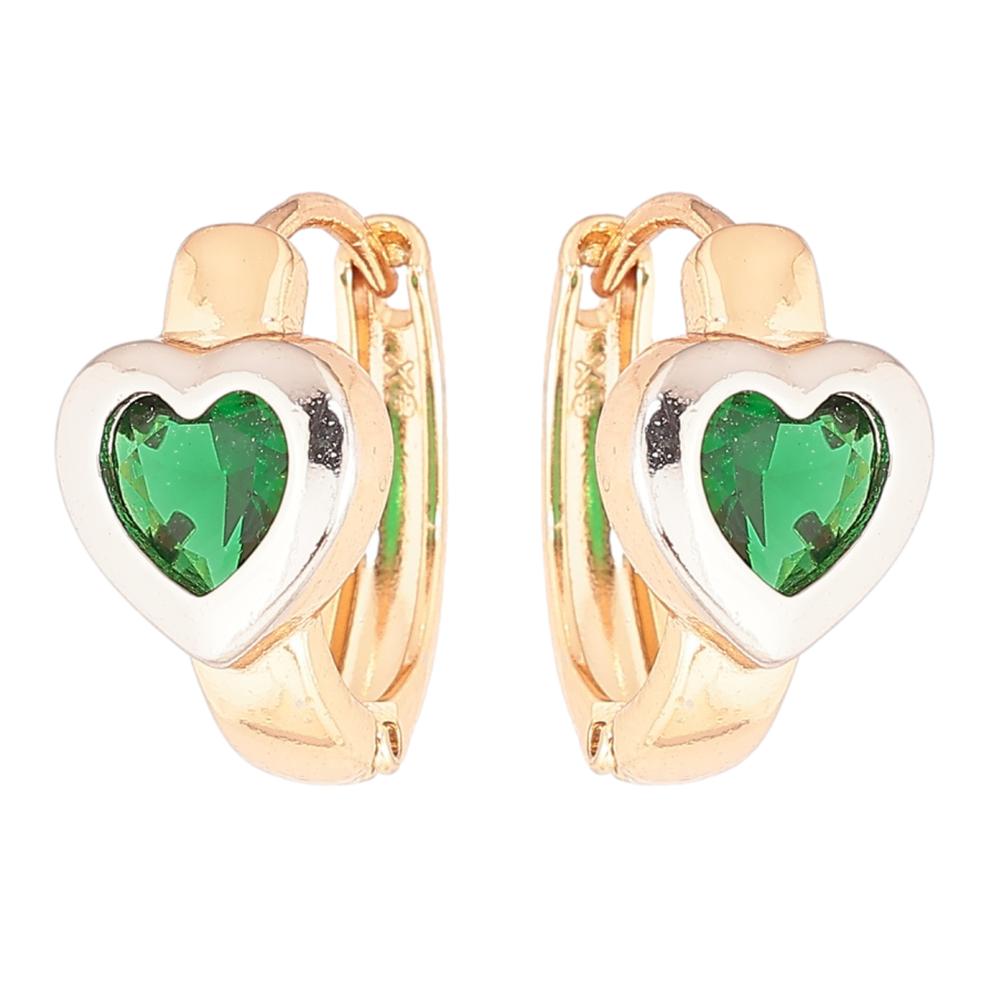 Сережки Xuping Позолота 18K + Родій колечка «Сердечка з зеленими кристалами» фото №1