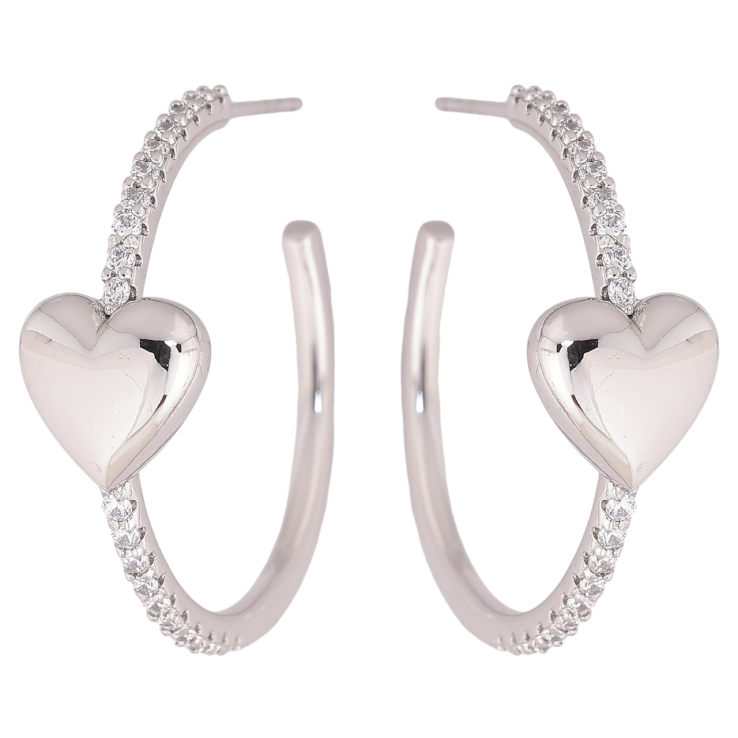 Сережки Xuping Родій пусети «Кільця з сердечками та доріжками кристалів» фото №2