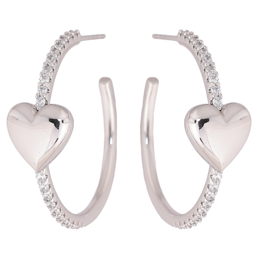 Сережки Xuping Родій пусети «Кільця з сердечками та доріжками кристалів» фото №1