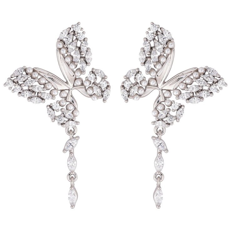 Серьги Xuping Родий пусеты Бабочки с кристаллами фото №3