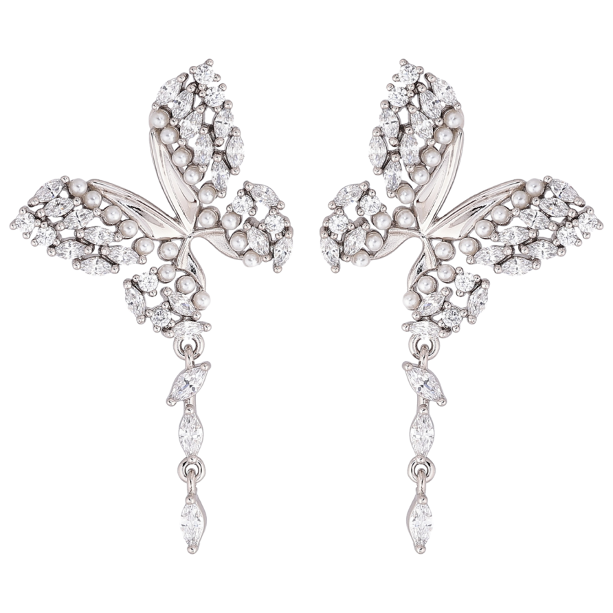 Серьги Xuping Родий пусеты Бабочки с кристаллами фото №1