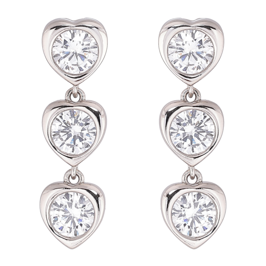 Серьги Xuping Родий пусеты Сердечки с кристаллами фото №1