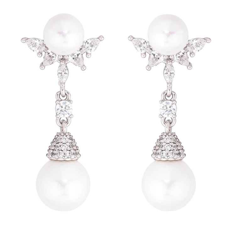 Сережки Xuping Родій пусети «Перлинні підвіски з кристалами» фото №15