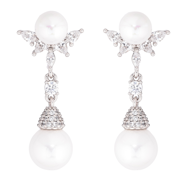 Сережки Xuping Родій пусети «Перлинні підвіски з кристалами» фото №1