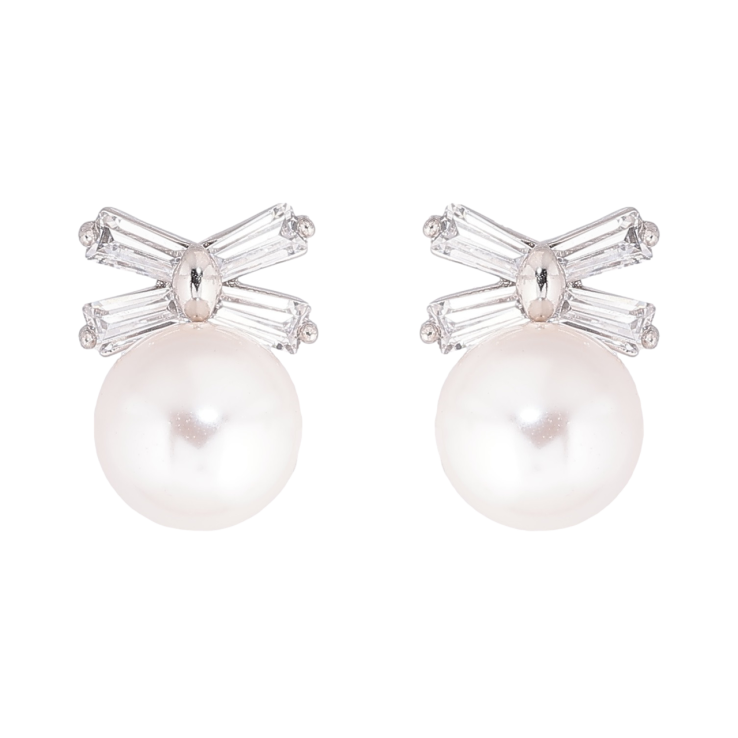 Серьги Xuping Родий пусеты Жемчужины с кристальными бантами фото №9