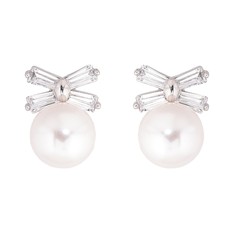 Серьги Xuping Родий пусеты Жемчужины с кристальными бантами фото №1