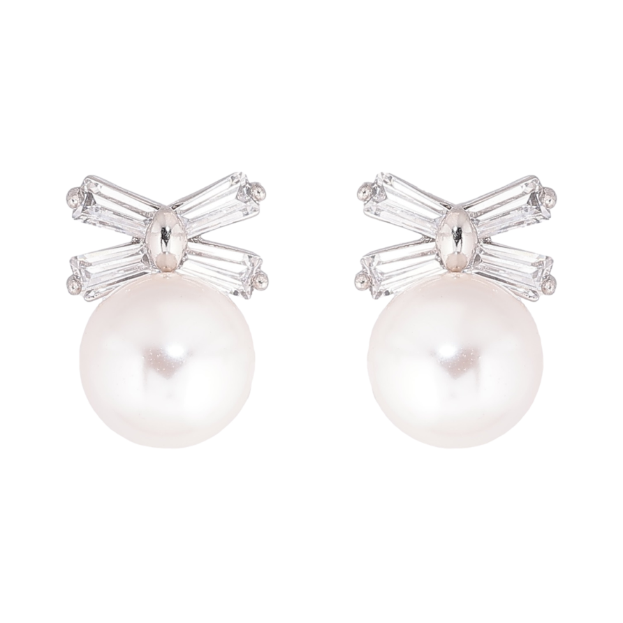Серьги Xuping Родий пусеты Жемчужины с кристальными бантами фото №1