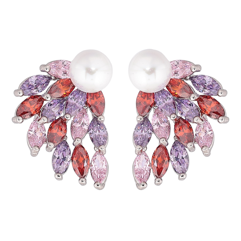 Сережки Xuping Родій пусети «Перлини з різнокольоровими кристалами» фото №1