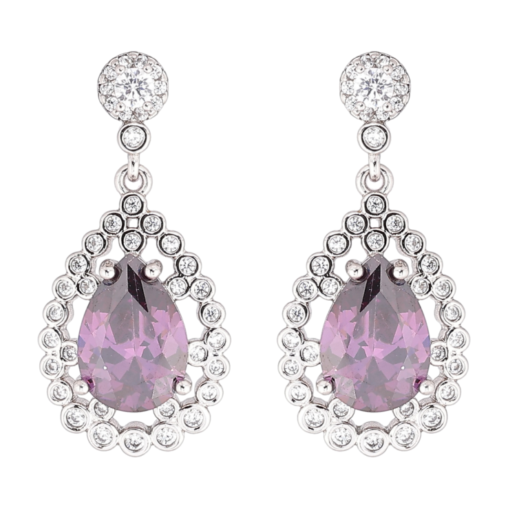 Сережки Xuping Родій пусети «Підвіски з бузковими кристалами» фото №11