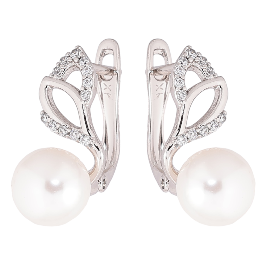 Серьги Xuping Родий английский замок Жемчужные бутоны фото №1