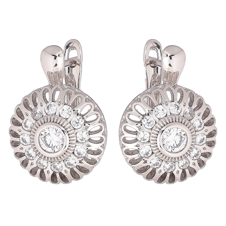 Сережки Xuping Родій англійський замок «Різьблені кола з кристалами» фото №1