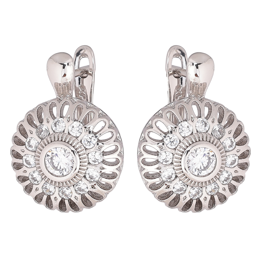 Сережки Xuping Родій англійський замок «Різьблені кола з кристалами» фото №1