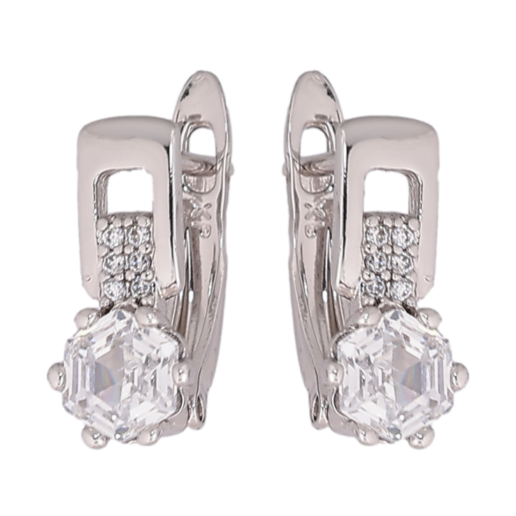 Серьги Xuping Родий английский замок Узор с шестигранными кристаллами фото №19