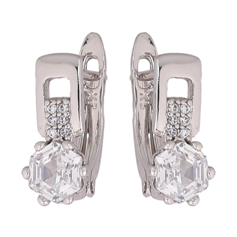 Сережки Xuping Родій англійський замок «Візерунок з шестигранними кристалами» фото №1