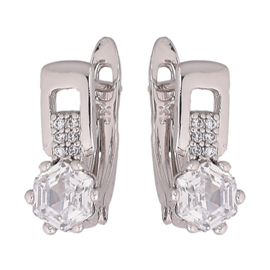 Серьги Xuping Родий английский замок Узор с шестигранными кристаллами фото №1