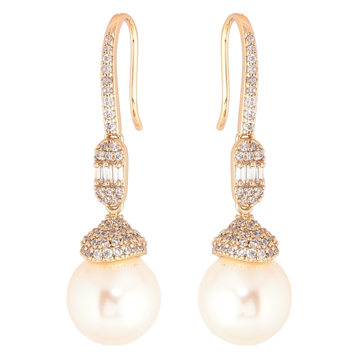 Сережки Xuping Позолота 18K французький замок «Перлинні підвіски з інкрустацією кристалами» фото №2