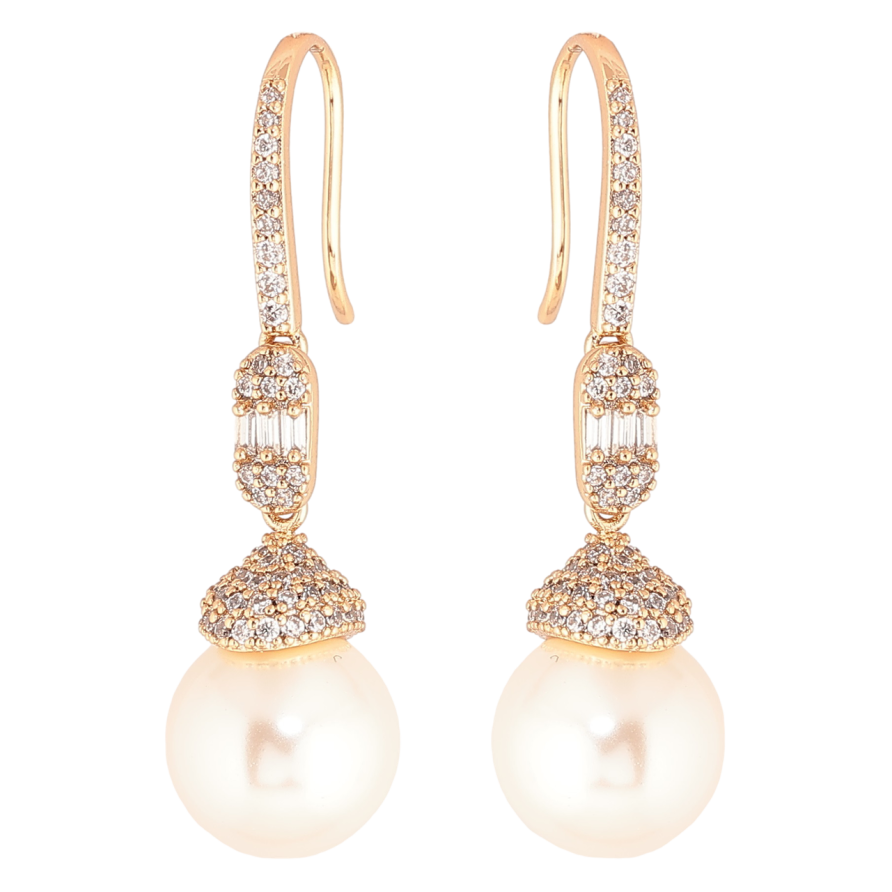 Сережки Xuping Позолота 18K французький замок «Перлинні підвіски з інкрустацією кристалами» фото №1