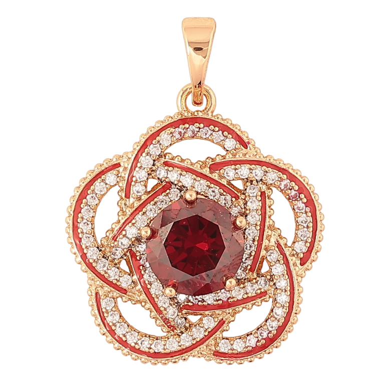 Кулон Xuping Позолота 18K Цветок с красными кристаллами для цепочки до 5мм фото №1