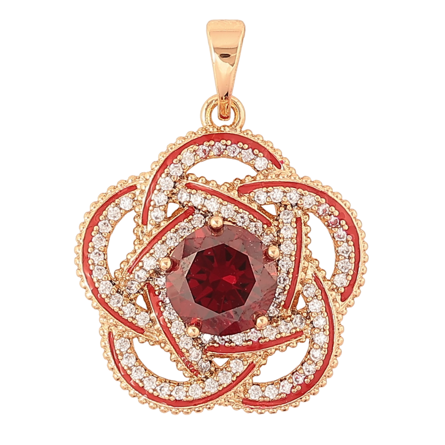 Кулон Xuping Позолота 18K Квітка з червоними кристалами» для ланцюжка до 5мм фото №1