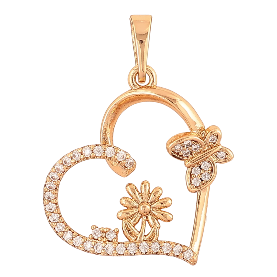 Кулон Xuping Позолота 18K Серце з квіточкою і метеликом» для ланцюжка до 5мм фото №1