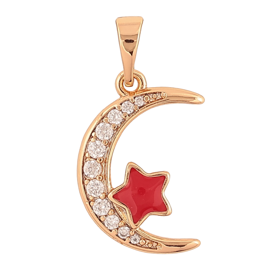 Кулон Xuping Позолота 18K Півмісяць і зірка з червоною емаллю» для ланцюжка до 5мм фото №1