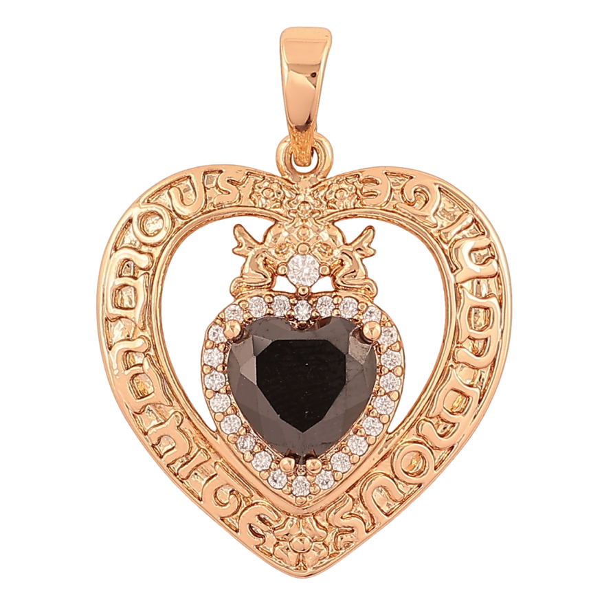 Кулон Xuping Позолота 18K Сердце с черным кристаллом для цепочки до 6мм фото №1