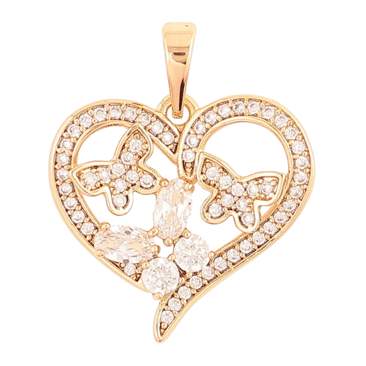Кулон Xuping Позолота 18K Сердце с бабочками инкрустация кристаллами для цепочки до 6мм фото №24