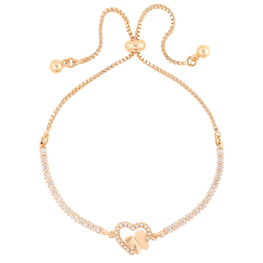 Браслет Xuping M&L Колір 18K «Доріжка кристалів і серце з метеликом» на бігунку, довжина 12-23см х 1.5мм фото №1