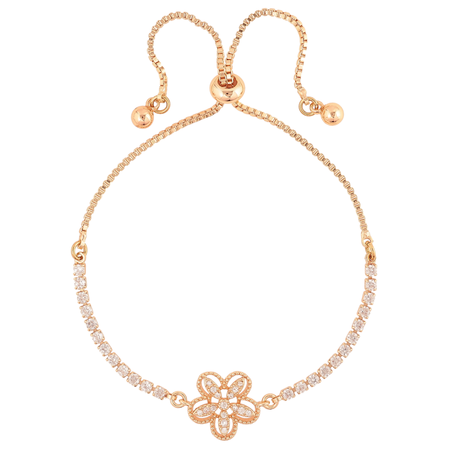 Браслет Xuping M&L Колір 18K «Доріжка кристалів з квіточкою» на бігунку, довжина 12-22см х 1.5мм фото №1