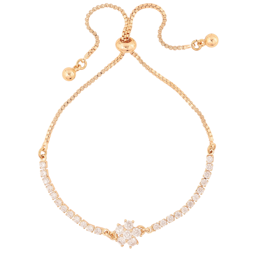 Браслет Xuping M&L Колір 18K «Доріжка кристалів з квіточкою» на бігунку, довжина 12-23см х 1.5мм фото №1